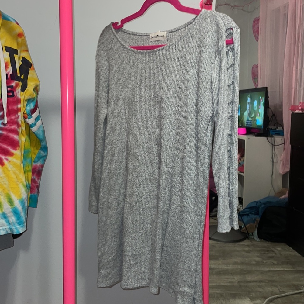 Sweater dress with cut up sleeves